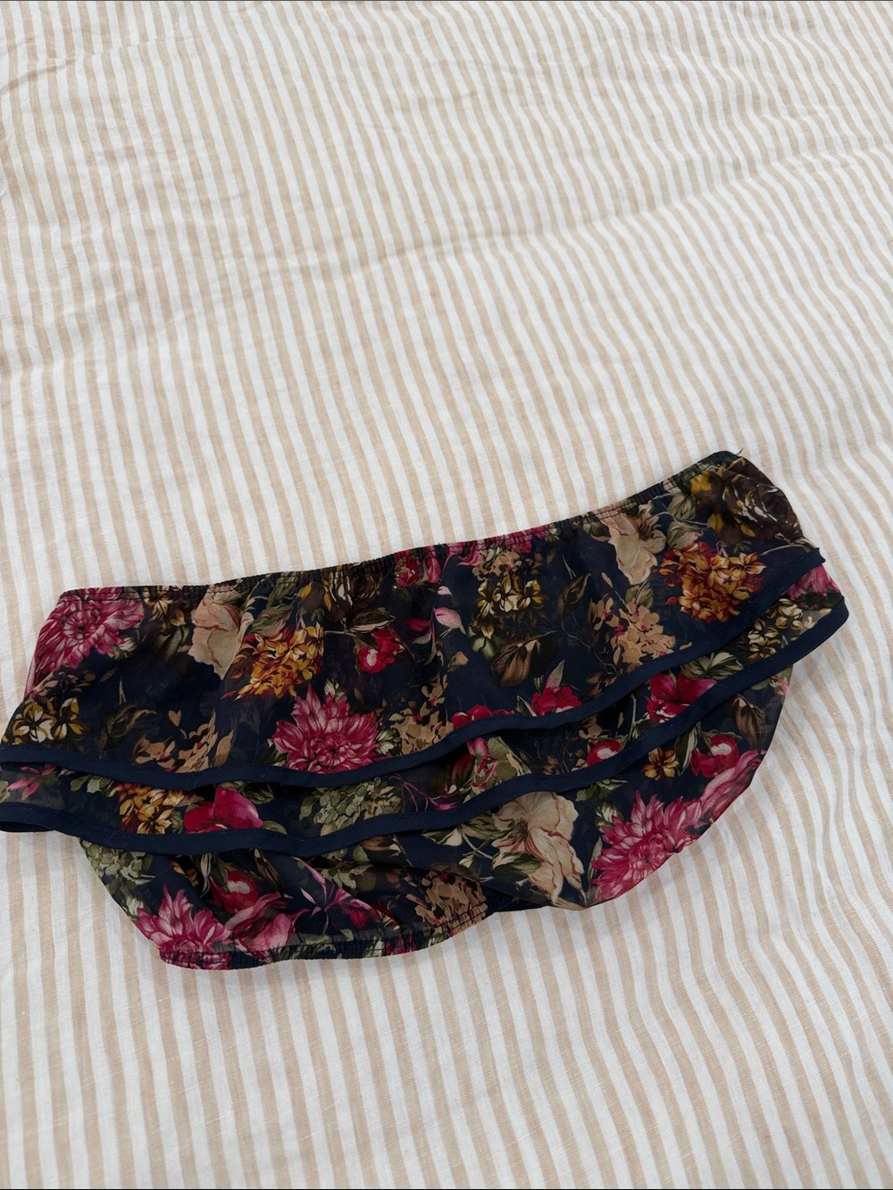Floral Ruffle Crop / Bandeau - Navy and Pink